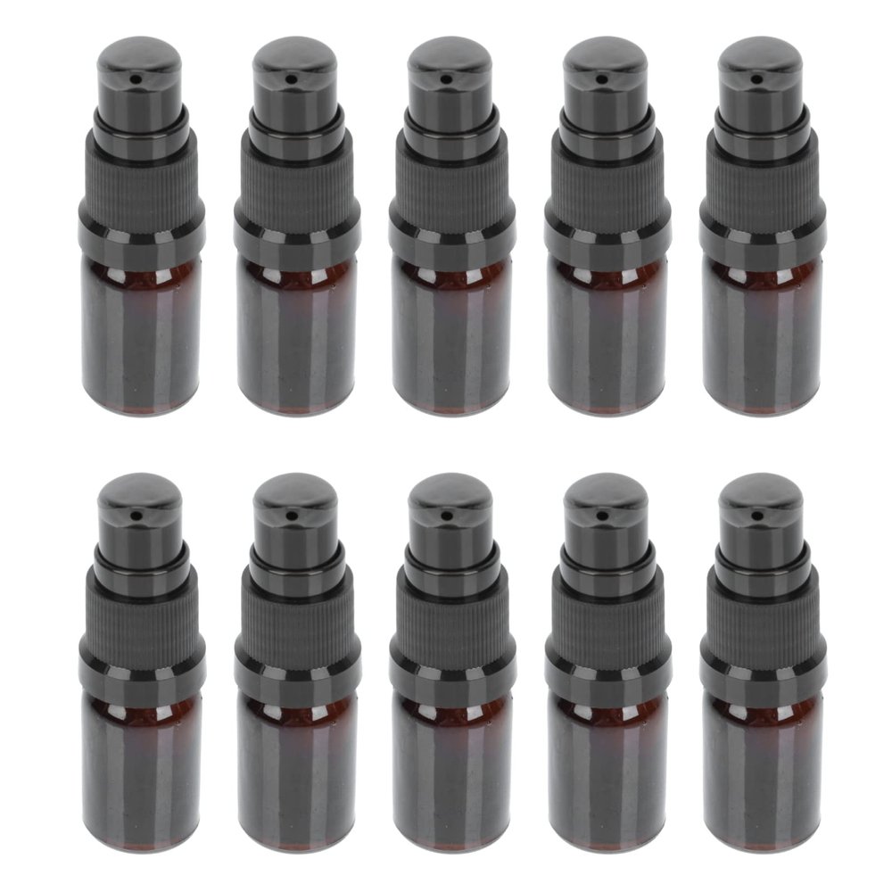 OSALADI 10Pcs Essential Oil Glass Bottle Refillable Essential Oil Jars Mini Glass Pump Bottles Cosmetic Sample Bottles Travel Bottle For Toiletries (5ML)