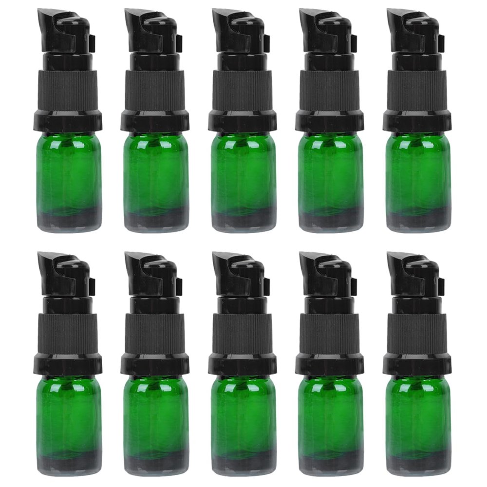 10Pcs Essential Oil Glass Bottle Refillable Essential Oil Jars Mini Glass Pump Bottles Cosmetic Sample Bottles Travel Bottle For Toiletries (5ml)