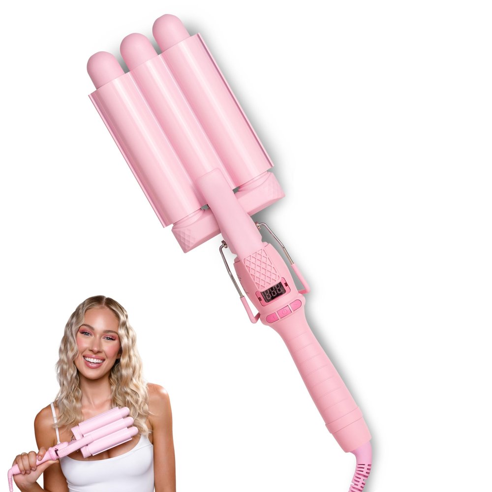 Mermade PRO Hair Waver 1" - 3 Barrel, Curling Iron 1 Inch, Ceramic Barrel Waver for Thick, Thin, Long, or Short Hair - Pink