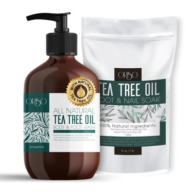 Tea Tree Oil Body Wash and Tea Tree Oil Foot Soak - Athletes Foot Treatment for Cracked and Dry Feet - Stubborn Foot Odor - Softens Calluses - Better Toe Nail Health