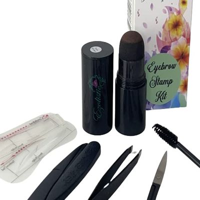 Eyebrow Stamp & Eyebrow Trimming Tools Kit - Dark Brown All in One Shape Thicker and Fuller Brows Makeup Powder