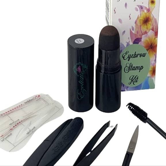 Eyebrow Stamp & Eyebrow Trimming Tools Kit - Dark Brown All in One Shape Thicker and Fuller Brows Makeup Powder