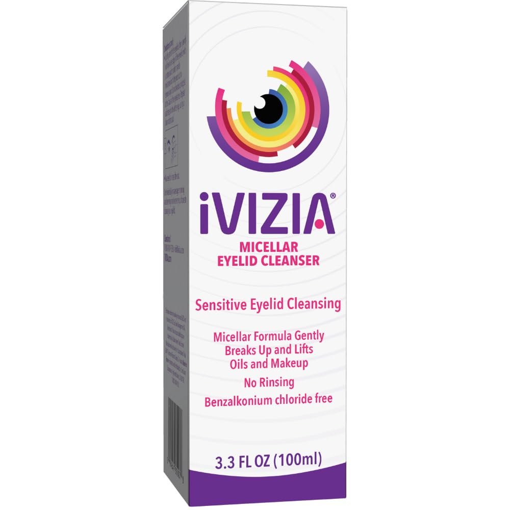 iVIZIA Micellar Eyelid Cleanser for Sensitive Eyelid Cleansing, BAK-Preservative-Free, Rinse-Free, Gently Removes Makeup, 3.3fl oz Bottle Packaging May Vary