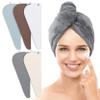 TENSTARS 5 Pack Thicken Microfiber Hair Towel Wrap for Women - Elastic Loop Design - 320GSM Coral Velvet - Quick Dry Hair Turban - 11x28 Inch (Cream+White+Brown+Light Teal+Grey) view 1