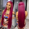 13x4 Burgundy 99J Color Straight Lace Front Wigs Human Hair Pre Plucked With Baby Hari 150% Density Wine Red Silky Straight Lace Wig for Black Women(22 Inch) view 1