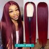 13x4 Burgundy 99J Color Straight Lace Front Wigs Human Hair Pre Plucked With Baby Hari 150% Density Wine Red Silky Straight Lace Wig for Black Women(22 Inch) view 2