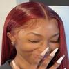 13x4 Burgundy 99J Color Straight Lace Front Wigs Human Hair Pre Plucked With Baby Hari 150% Density Wine Red Silky Straight Lace Wig for Black Women(22 Inch) view 3