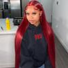13x4 Burgundy 99J Color Straight Lace Front Wigs Human Hair Pre Plucked With Baby Hari 150% Density Wine Red Silky Straight Lace Wig for Black Women(22 Inch) view 4