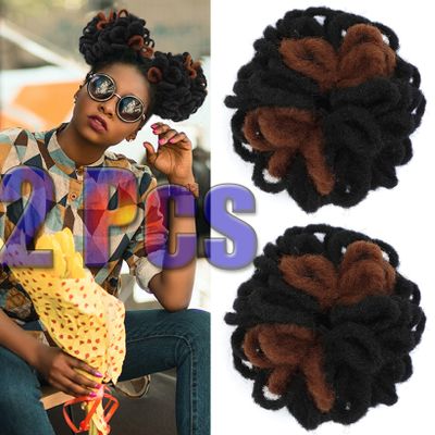 Abellee DreadLock Bun Loc Petal Bun Afro High Puff Drawstring Ponytail Wig Synthetic Faux Locs Hair Bun Pony Tail Hairpieces Clip In Hair Extentions for Black Women (2Pcs1B/30)