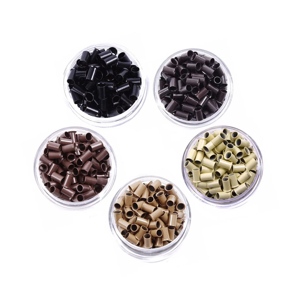 1000 Pcs Flare Euro Lock Copper Tubes Micro Rings Links Beads for I-Tip Human Hair Extensions 3.4x3.0X6.0mm (Brown)