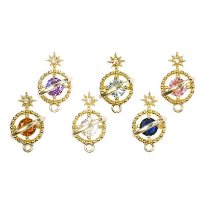 FOMIYES Flatback Rhinestones Zircon Planet Decor 6pcs Nail Planet Zircon Trinkets Flat 3d Alloy DIY Patch Decoration Nail Art Charms