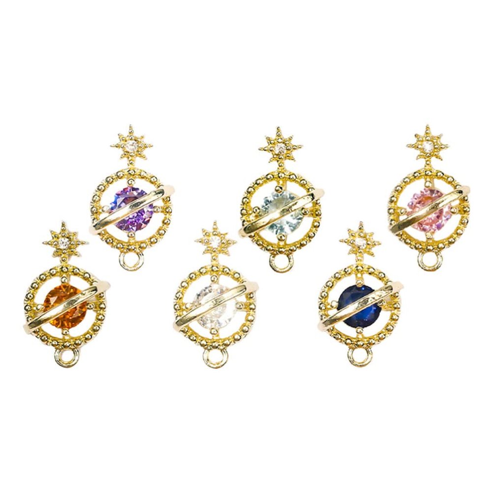 FOMIYES Flatback Rhinestones Zircon Planet Decor 6pcs Nail Planet Zircon Trinkets Flat 3d Alloy DIY Patch Decoration Nail Art Charms