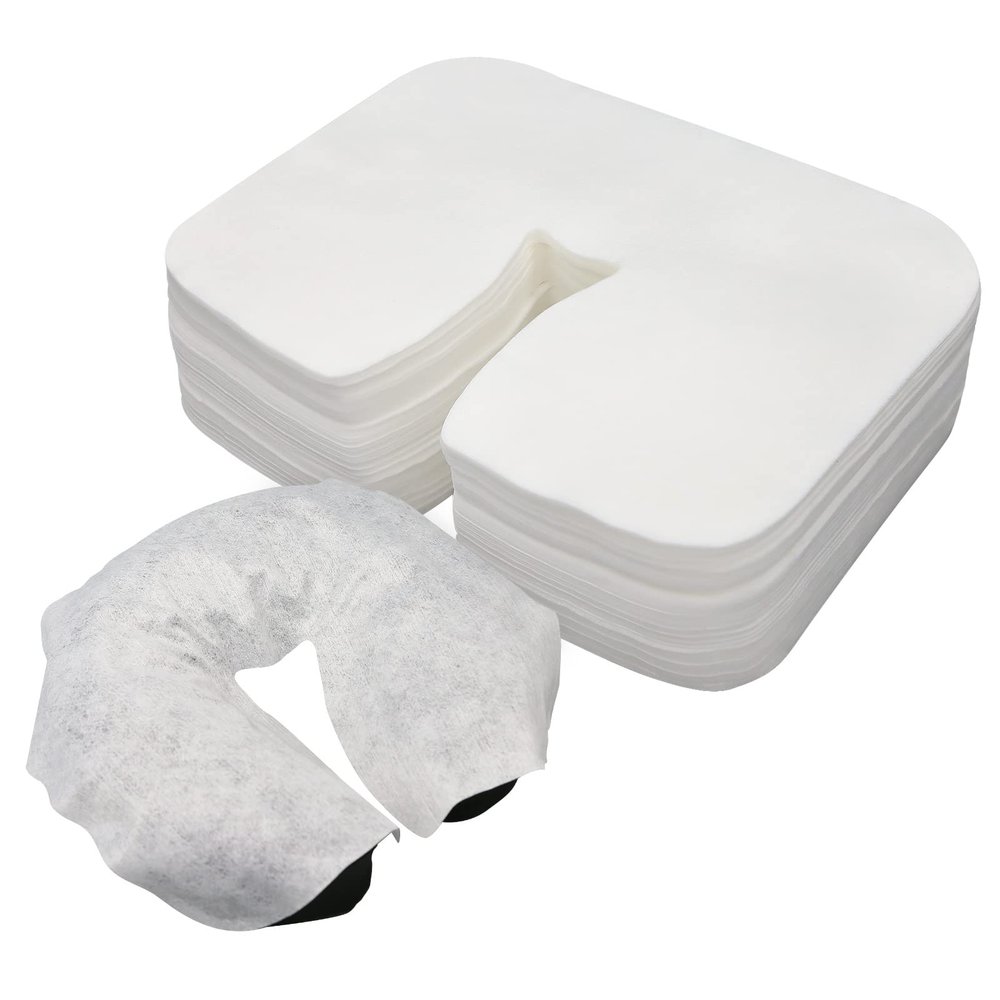 Rngwaper 200 Count Disposable Massage Face Cradle Covers Non-Sticking Massage Face Covers Ultra-Soft, Medical-Grade, Fitted Disposable Headrest Covers for Massage Table 14.2" x 10.6"