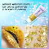 DAGEDA Body Glitter Gel, Face Glitters Body Gel Sequins Shimmer Liquid Eyeshadow, Chunky Glitter for Face Hair Nails, Holographic Cosmetic Laser Powder Festival Glitter Makeup 50ml(Gold view 3