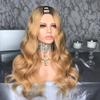 HAOKE Brazilian Virgin Human Hair Lace U Part Wig Honey Blonde Color Middle U Part Half Wigs for African Americans Black Women Loose Wave 150% High Density (22inch,1b27) view 2
