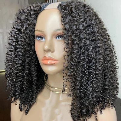 10A Kinky Curly U Part Wigs Human Hair for Black Women , Brazilian Glueless Curly U-part Wig U Shape Clip in Half Wig 150% Density Natural Black Color 26inch,Natural Black)