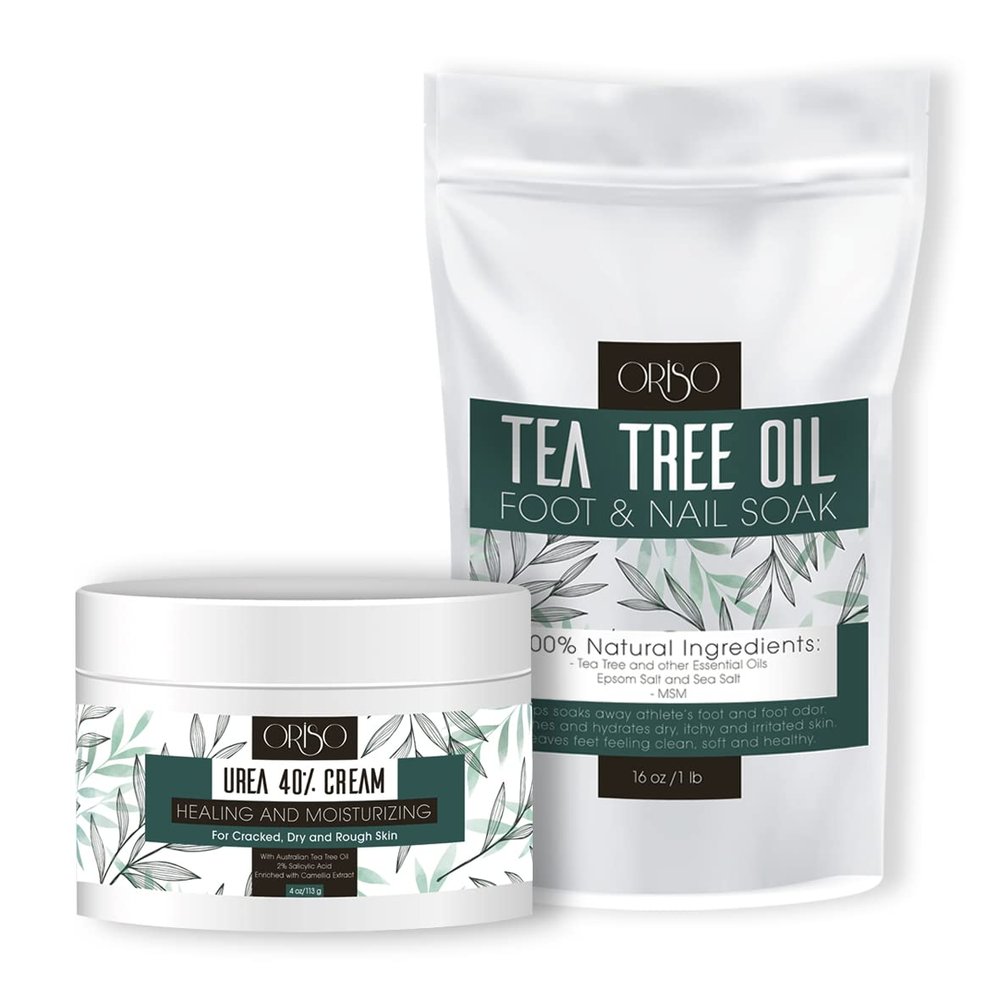 40 Percent Urea Cream and Tea Tree Oil Foot Soak with Epsom Salts - Intensive Hydration - Helps Athletes Foot - Irritated Skin - Foot Odor