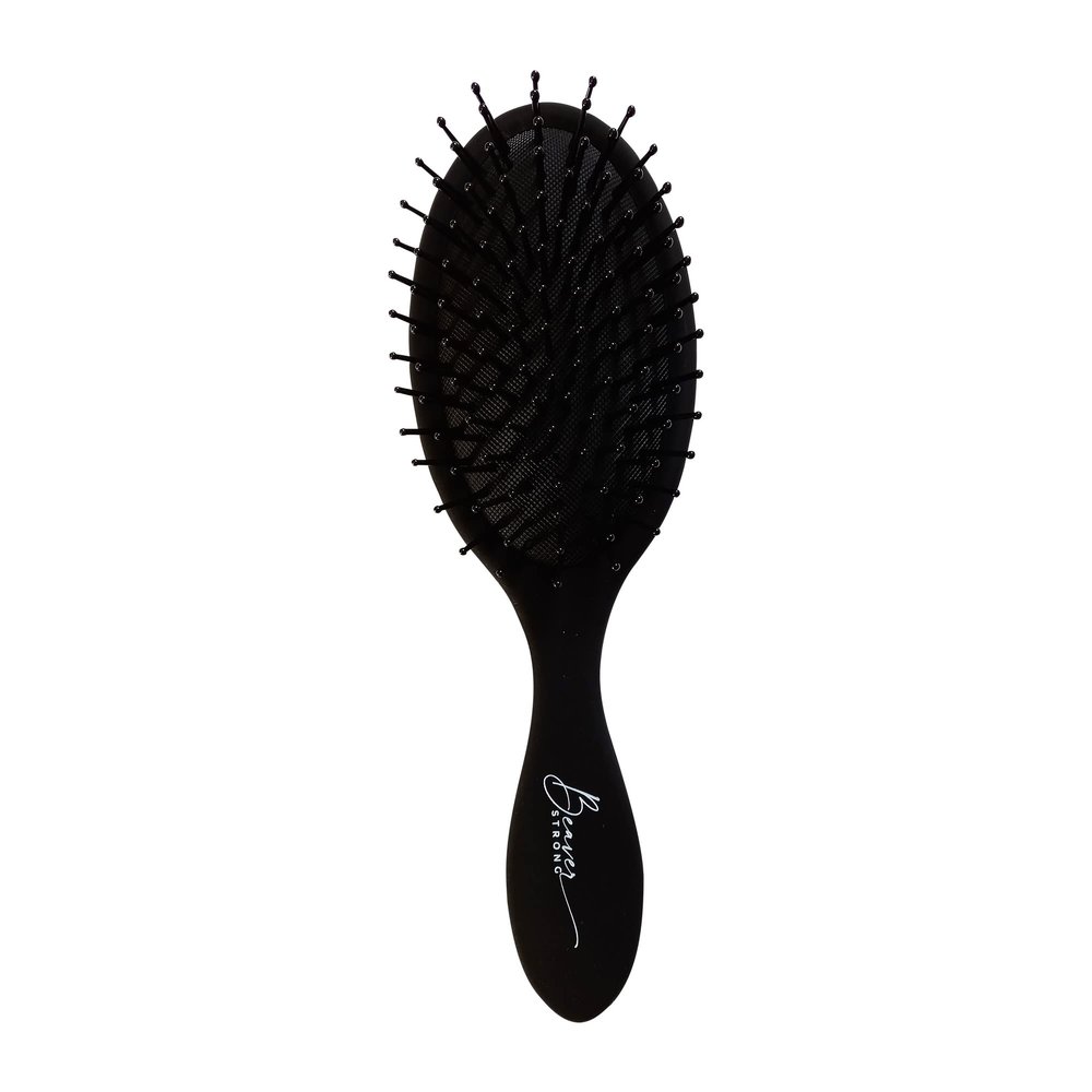 Essential Oval Hair Brush by BeaverStrong, Detangling Hair Brushes with capped soft nylon bristles and air cushion base (Charcoal Black)