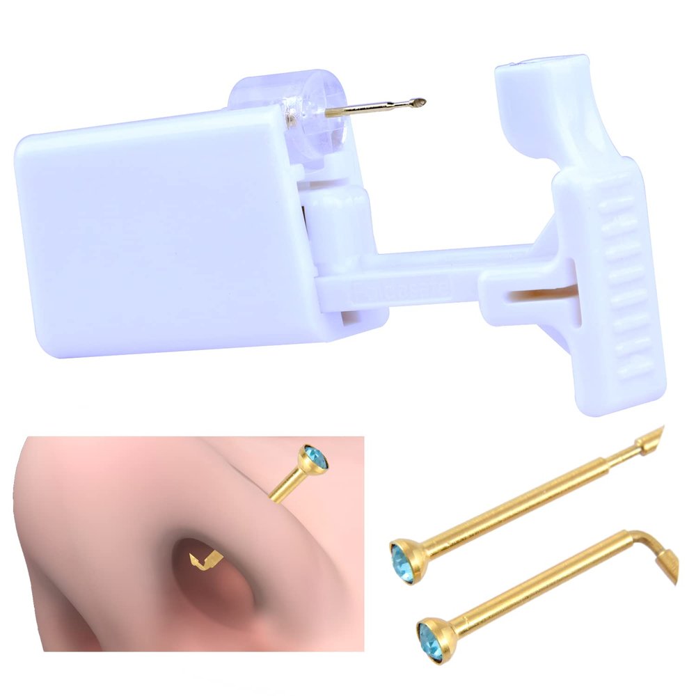 Firstomato 1PC Disposable Nose Piercing Gun Self Nose Piercing Kit Piercing Nose Rings Piercer Hypoallergenic 24kt Real Gold Plated Nose Stud