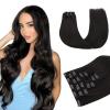 MAXITA Clip in Hair Extensions Real Human Hair, Remy Human Hair Clip in Extensions for Women, Natural Human Hair, 20 inch 120g 7Pcs, Natural Black view 1