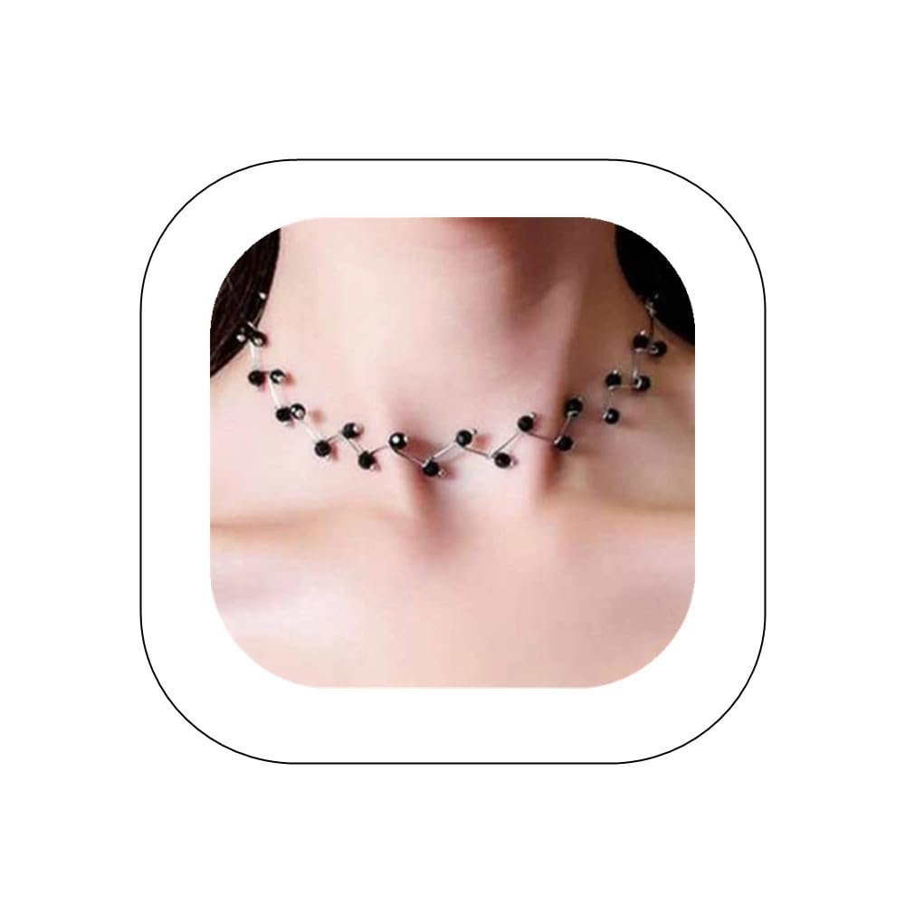 Asphire Bohemian Vintage Black Crystal Choker Necklace Black Beaded Wave Necklace Boho Collar Necklace Prom Party Festival Accessories for Women (Style 3)