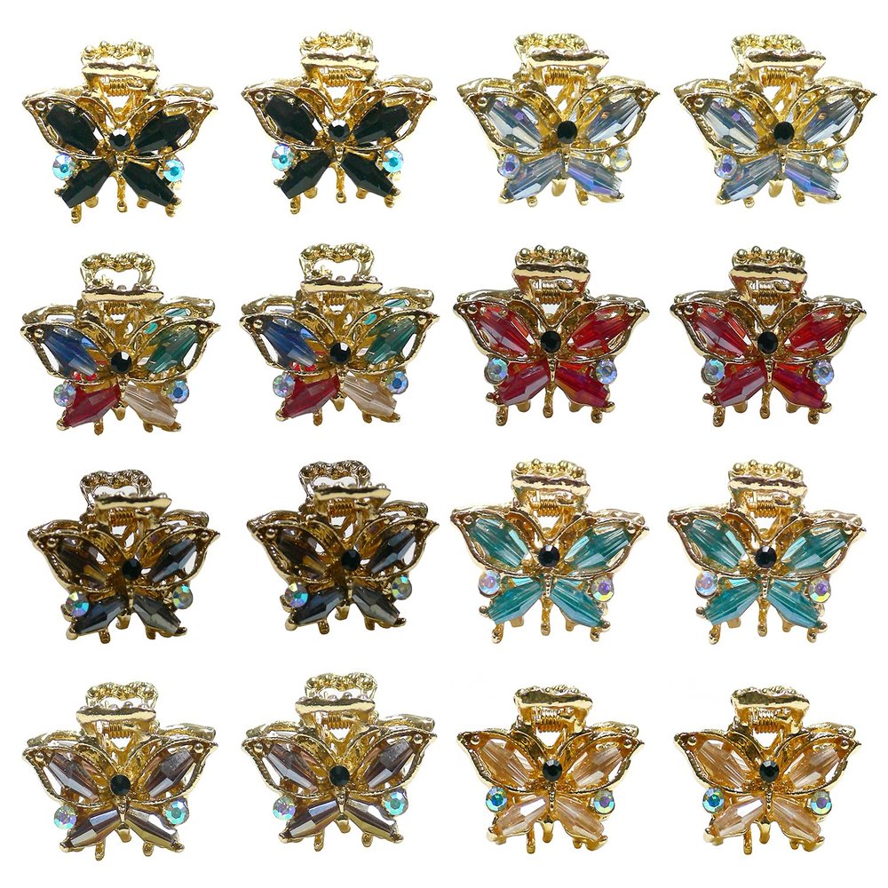 2 Set of 8 16 Count JCGY Mini Hair Claws Butterfly Metal Claw Clips Gold Tone Women Girls U86425-2434-8-2