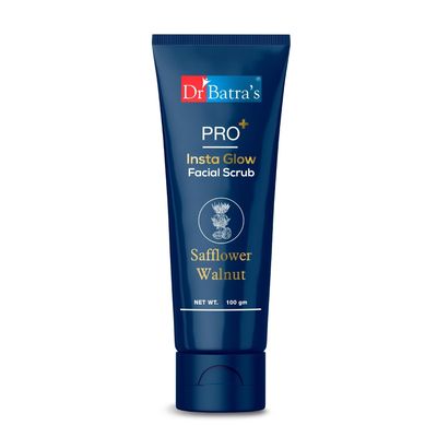 Dr Batra's PRO+ Insta Glow Facial Scrub. Unclogs Skin Pores. Brightens Skin Tone, Provides Even Complexion | With Echinacea, Safflower, Walnut 100 G.