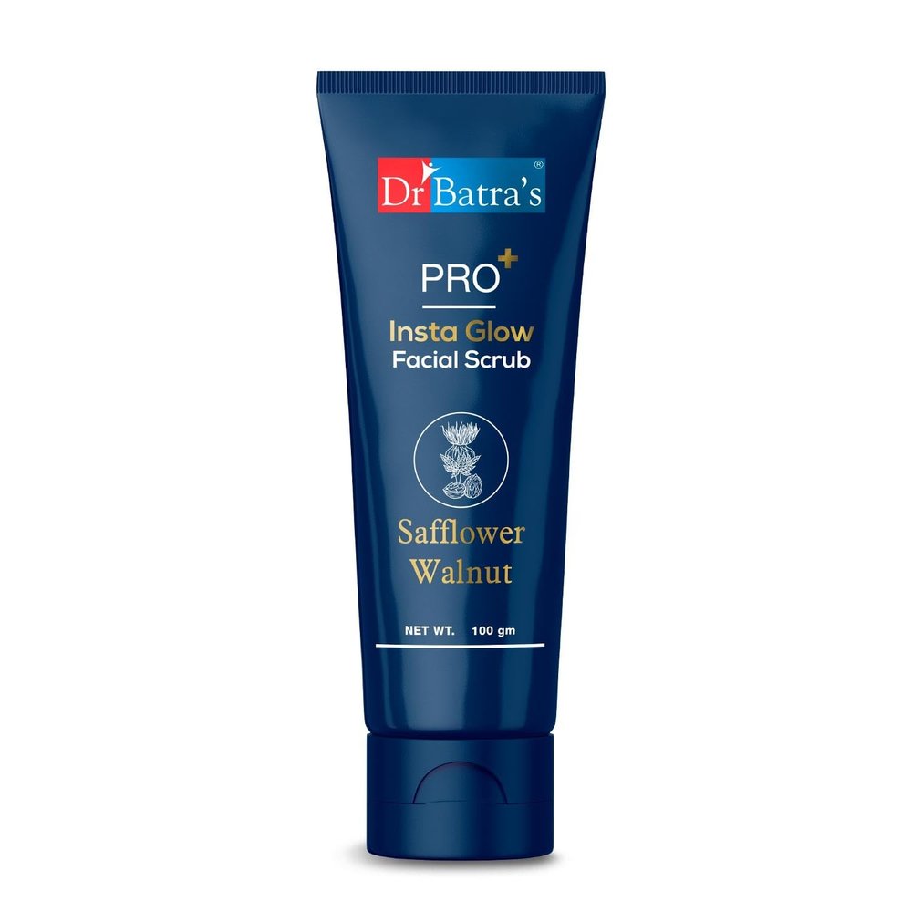 Dr Batra's PRO+ Insta Glow Facial Scrub. Unclogs Skin Pores. Brightens Skin Tone, Provides Even Complexion | With Echinacea, Safflower, Walnut 100 G.
