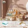 CoralHouse Clear Makeup Organizer with Gold Frame  Countertop Vanity Organizer for Skincare, Lipsticks, Perfume & Brushes  Bathroom Cosmetic Storage Display Box view 2