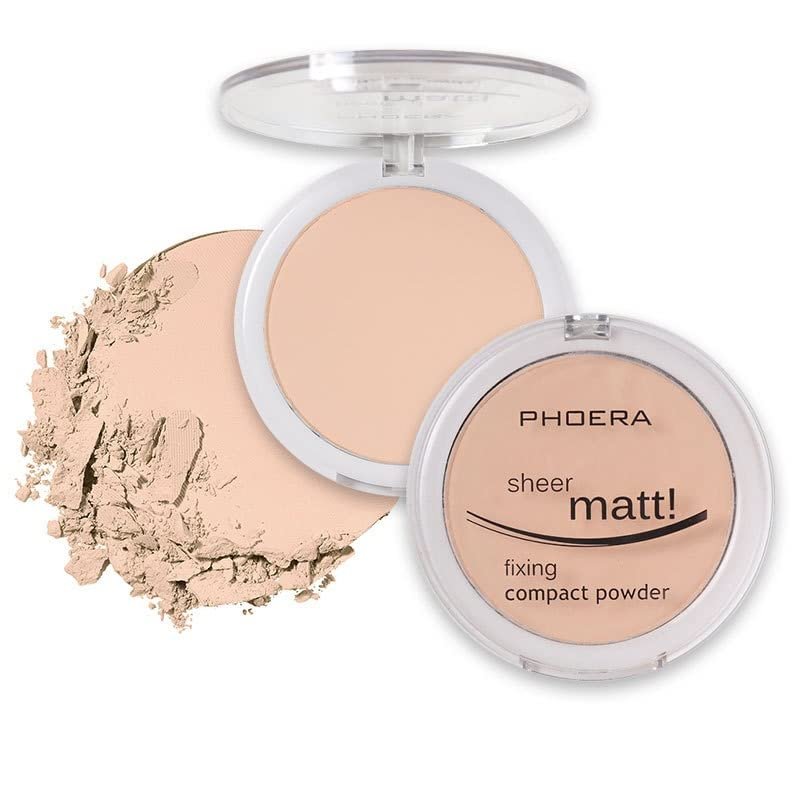 2 Pack PHOERA Matte Face Powder, Control Oil Brighten Skin Color Cover Blemish Makeup Face Setting Setting Powder Foundation (202- Natural Beig)