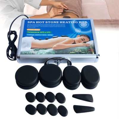 Profession Hot Stones for Massage, Massage Stones Set with Warmer Box and 18pcs Basalt Stones, Hot Rocks Massage Stones for Relieve Fatigue, Ideal for Families Beauty Salons Spa