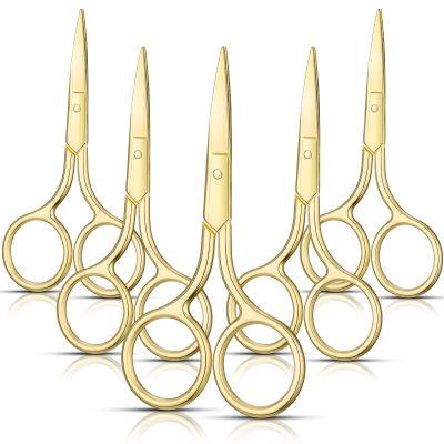 5 Pieces Small Straight Tip Nose Hair Scissor for Grooming, Stainless Steel Multi-Purpose Beauty Grooming Scissors for Facial Hair Removal and Mustache Beard Eyebrows Ear Nose Trimming(Gold)