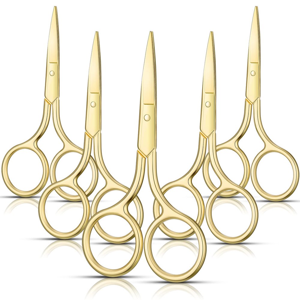5 Pieces Small Straight Tip Nose Hair Scissor for Grooming, Stainless Steel Multi-Purpose Beauty Grooming Scissors for Facial Hair Removal and Mustache Beard Eyebrows Ear Nose Trimming(Gold)