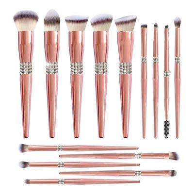 XIXIDIAN 14 pcs Diamond Encrusted Makeup Brushes Set Cosmetics Blending Tool Powder Foundation Blush Highlight Eyeshadow Eyebrow Eyelash Brush