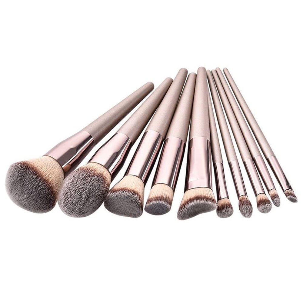 XIXIDIAN 10Pcs Champagne Makeup Brushes Set for Cosmetic Foundation Powder Blush Eyeshadow Kabuki Blending Make Up Brush