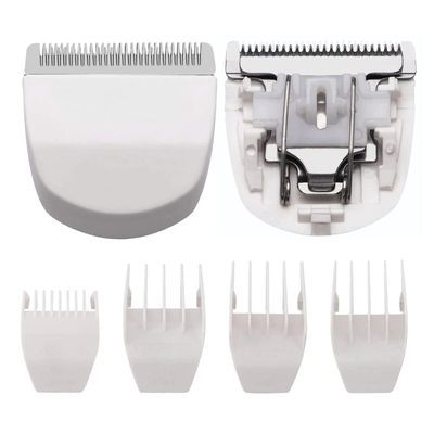 2 Pack Professional Peanut Replacement Blade, 4 Professional Peanut Clipper GuardsPrecision - Ground for Smooth Cutting Snap-On Compatible with Wahl Peanut Clippers & Trimmers #2068-300, White/Silver
