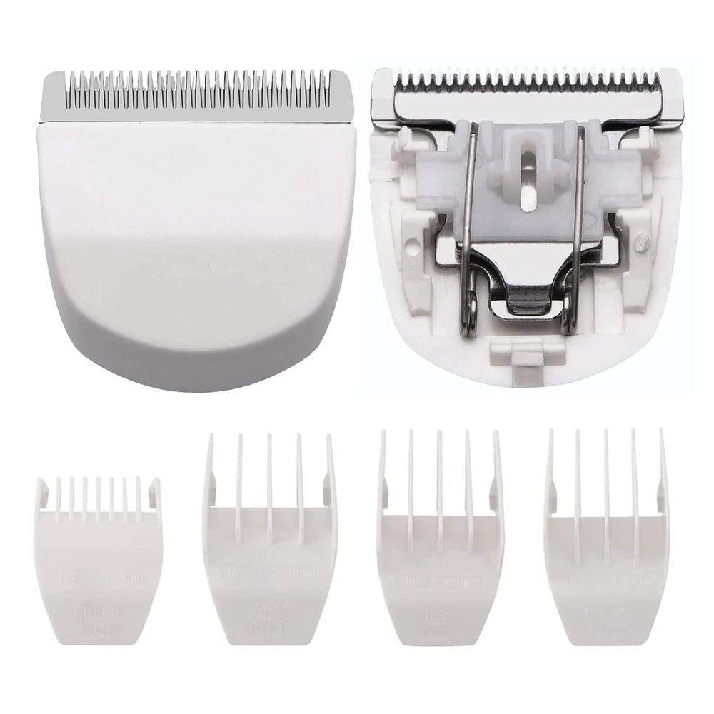 2 Pack Professional Peanut Replacement Blade, 4 Professional Peanut Clipper GuardsPrecision - Ground for Smooth Cutting Snap-On Compatible with Wahl Peanut Clippers & Trimmers #2068-300, White/Silver
