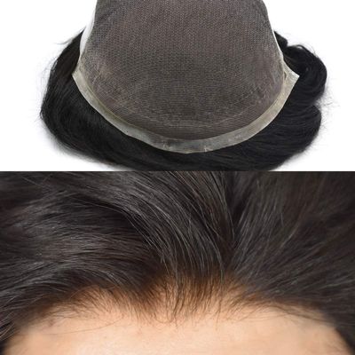 Toupee For Men Hair Pieces Real Human Hair French Lace Mens Toupee Hair System For Men Hair Replacement Hair Piece For Men Natural Hairline #1B Off Black-90% Light Density 8"x10"