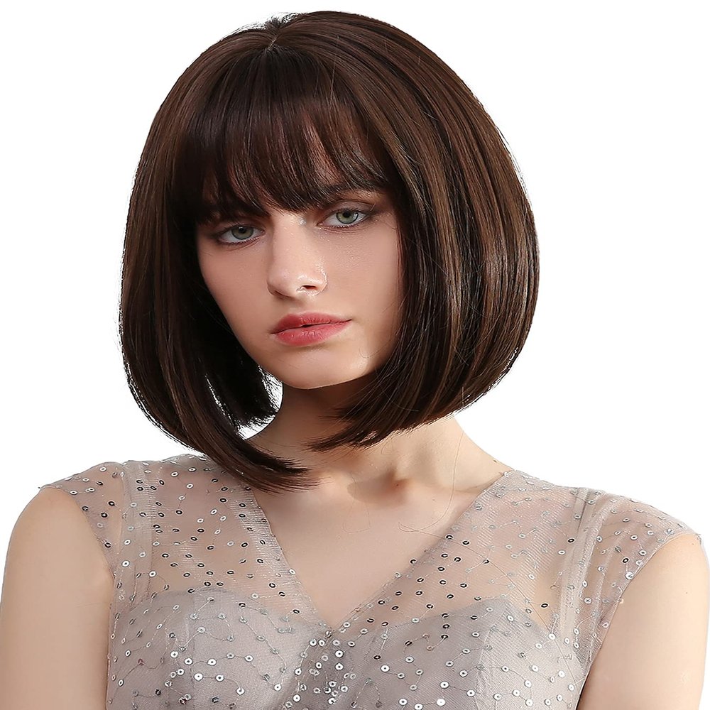 Short Brown Wig with Bangs Velma Wig for Women Short Straight Hair Wigs Cosplay Party Bob Cut Wig Costume Hair Wigs Dora Wig