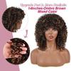 rosmile Curly Wigs for Black Women - Ombre Brown Mixed Synthetic Hair African American Full Afro Curly Wig with Bangs view 4