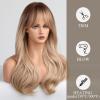 HAIRCUBE Long Blonde Wigs for Women Wave Curly Wig with Bangs Natural Brown Roots Synthetic Wigs for Daily Use Cosplay view 4