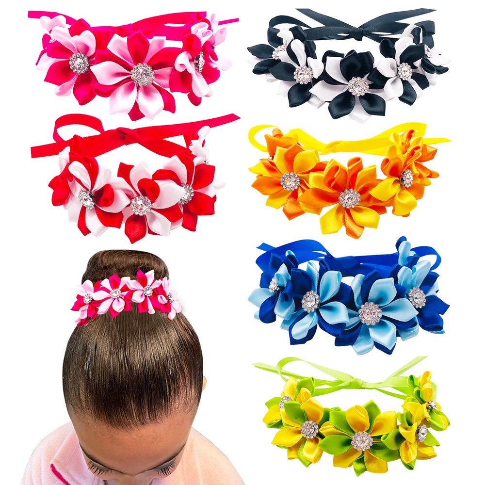 Pai Sence 6pcs/Pack Ballet Bun Wrap Flowers for Girls Ballerina Bun Wreath Headpiece Women Dancer Ladies Hair Accessories for Competitions Wedding Birthday Party Gift