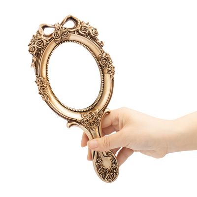 Rich Boxer Vintage Handheld Mirror - Embossed Flower Hand Mirror - Makeup & Vanity Mirror - Decorative & Cute - Bronze