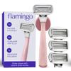 Flamingo Shaving Razor Set for Women - Original Razor Handle, 4 Blade Refills, and Shower Holder - Rose view 1