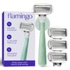 Flamingo Shaving Razor Set for Women - Original Razor Handle, 4 Blade Refills, and Shower Holder - Sage view 1