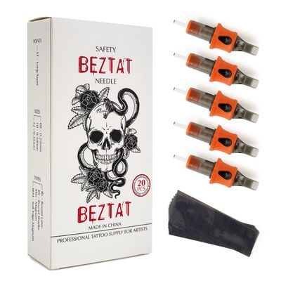 BEZTAT Ultra Premium Professional Tattoo Needles Cartridge w/Grip & Machine Covers Sleeves #08 Curved Magnum 20 Pack (0811CM)