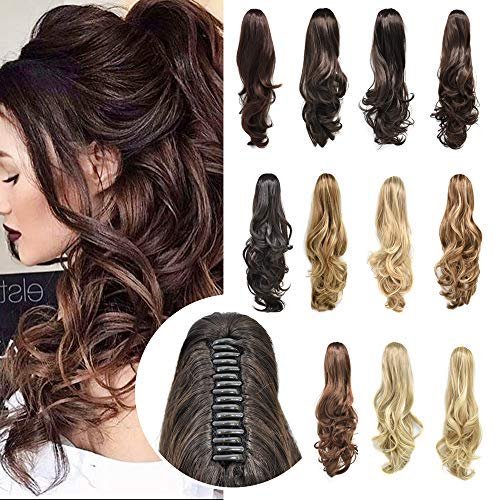 22inch Women's Hair Piece Pony Tail Clip In Claw Ponytail Hair Extension Long/Voluminous Curly Or Wavy Synthetic Wig Hairpiece for Women Girls (#R6/30 Dark Brown & Light Auburn)