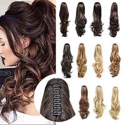 22inch Women's Hair Piece Pony Tail Clip In Claw Ponytail Hair Extension Long/Voluminous Curly Or Wavy Synthetic Wig Hairpiece for Women Girls (#12/26 Brown Auburn & Dark Ash Blonde)