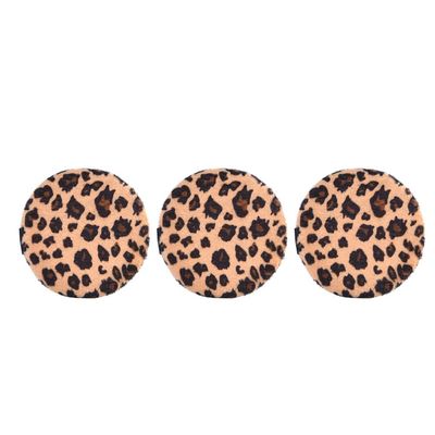 3pcs Puff with Ribbon Leopard Print Ultra Soft Washable Round Cosmetic Makeup Puffs Pads for Contouring Under Eyes Corners Foundation Mineral Body