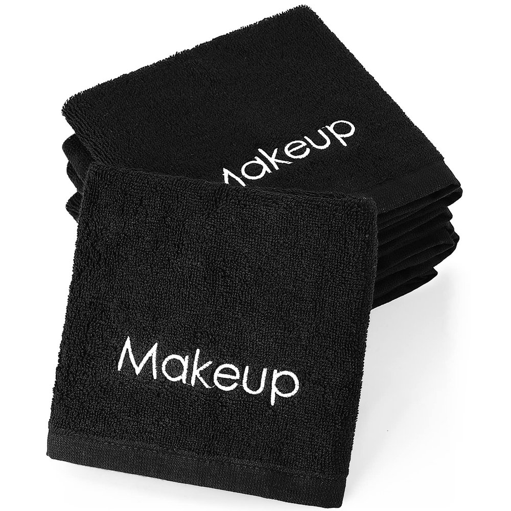 Panelee 13 Inch Makeup Washcloths Black Makeup Towels Cotton Face Wash Cloths Bulk Facial Remover Cleansing Towels Soft Cosmetic Water Absorbent for Women Hand Skin Care(12 Pcs)